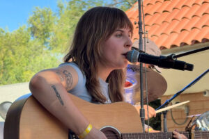 Photos of crowd and band at the Davis Music Festival in downtown Davis