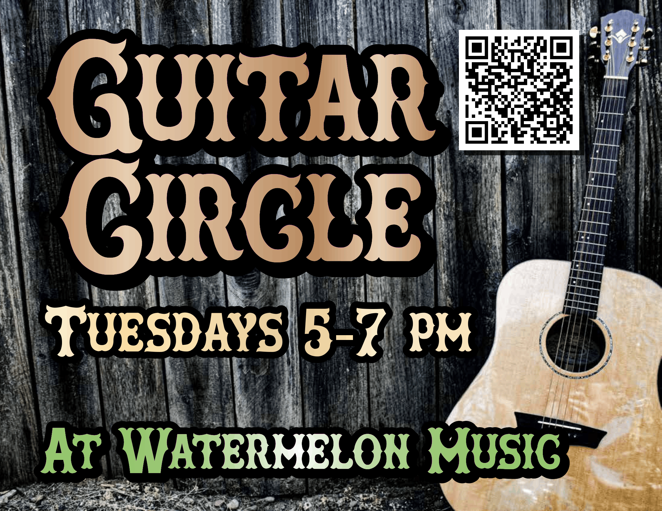 Guitar Circle flyer, Bright Bear Workshop at Watermelon Music
