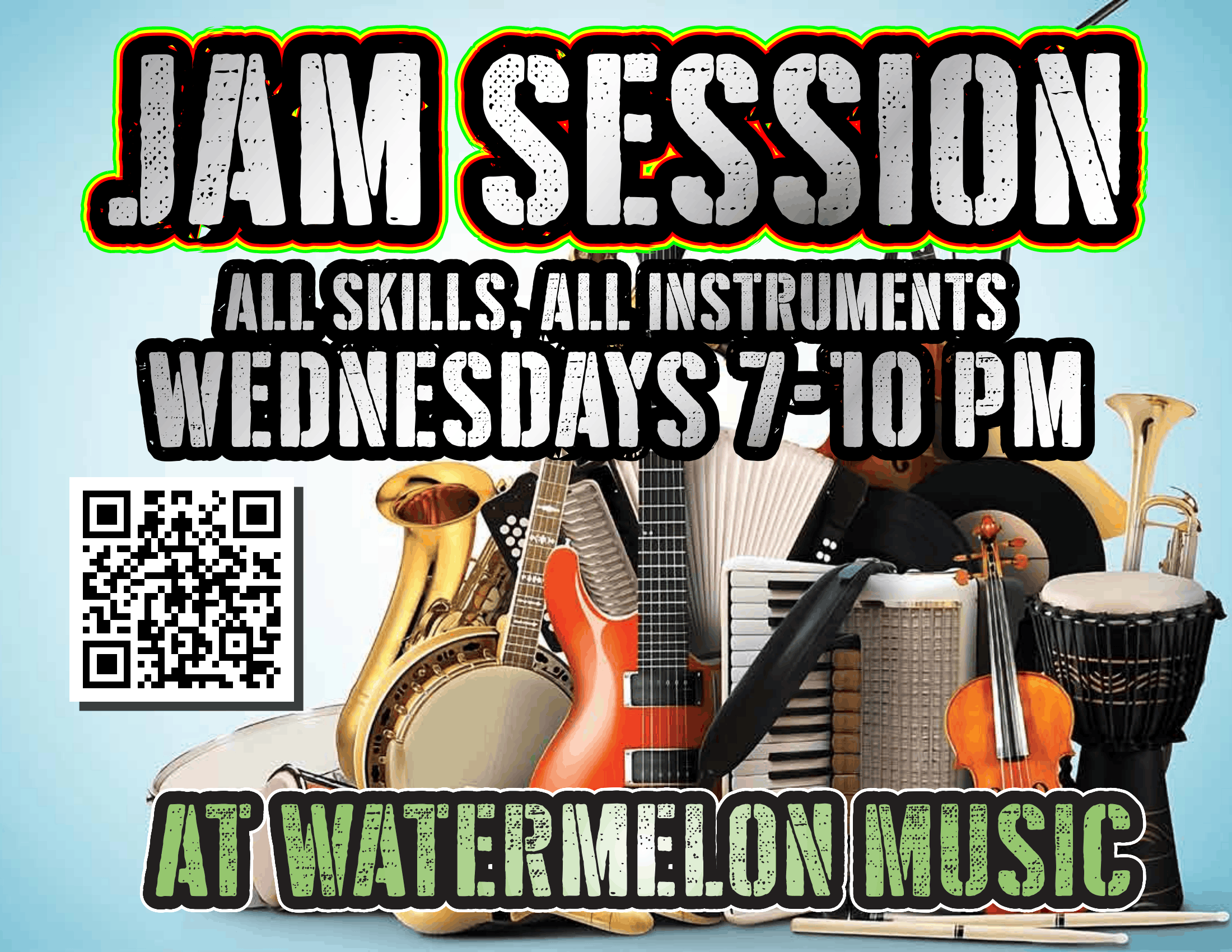 Open Jam Session flyer, Bright Bear Workshop at Watermelon Music