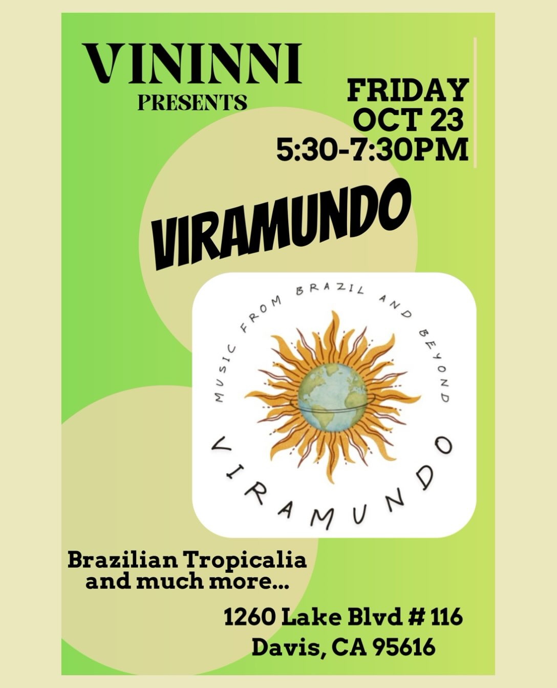 Vininni presents Viramundo flyer, Friday, October 23
